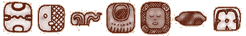 Divider with Mayan symbols for: bak (bone), way (spirit), k�ak� (fire), ja (also spelled ya or ha, water), pakal (shield), tok (flint), and k�in (sun)